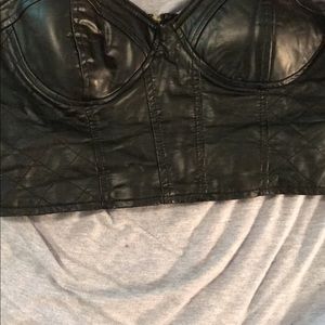 Black leather halter top